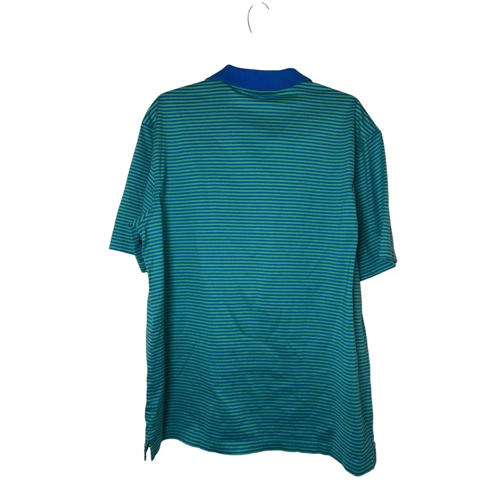 Masters Collection Mens‎ XL Golf Polo Shirt Green Blue Striped Logo Short Sleeve